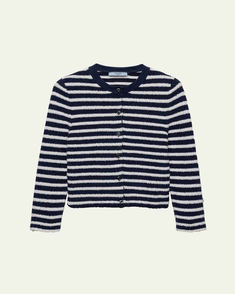 Striped Three-Quarter Sleeve Knit Cardigan